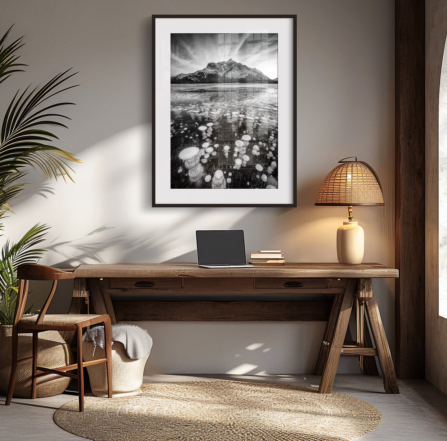 Bubble Trouble, Abraham Lake, Alberta, Canada, Decorate your home or office with stunning fine art black & white landscape photography.