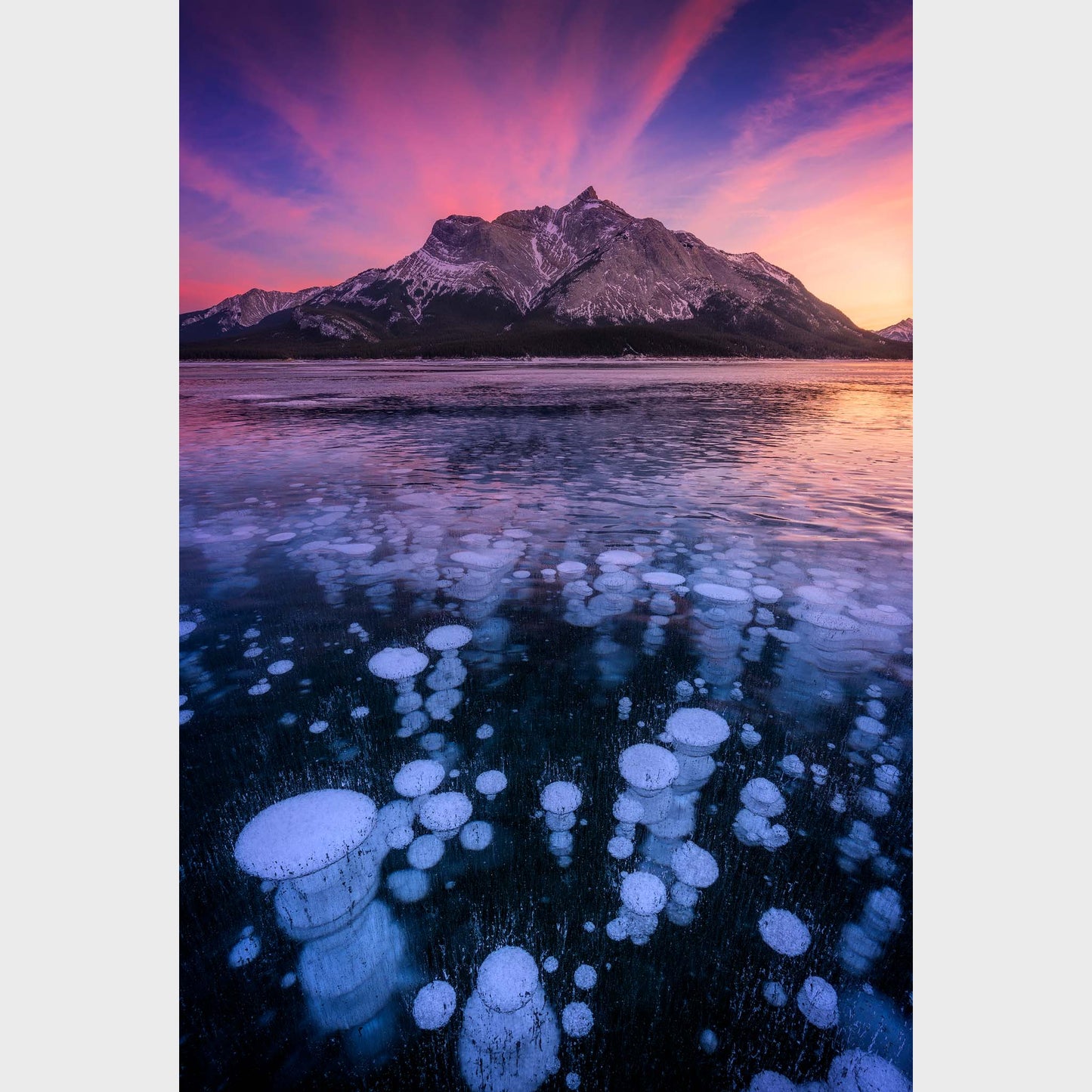 Bubble Trouble, Abraham Lake, Alberta, Canada, Rocky Mountains, Beautiful fine art landscape photography wall art limited edition prints for sale.
