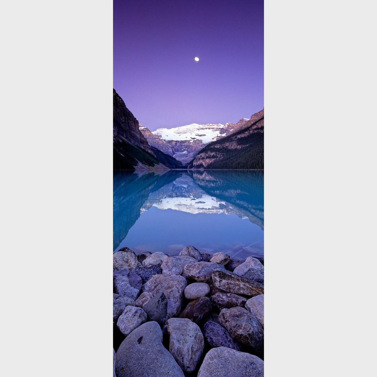 Moon Over Lake Louise, Banff National Park, Alberta, Canada, Rocky Mountains, Rockies, Beautiful fine art landscape photography wall art limited edition prints for sale.