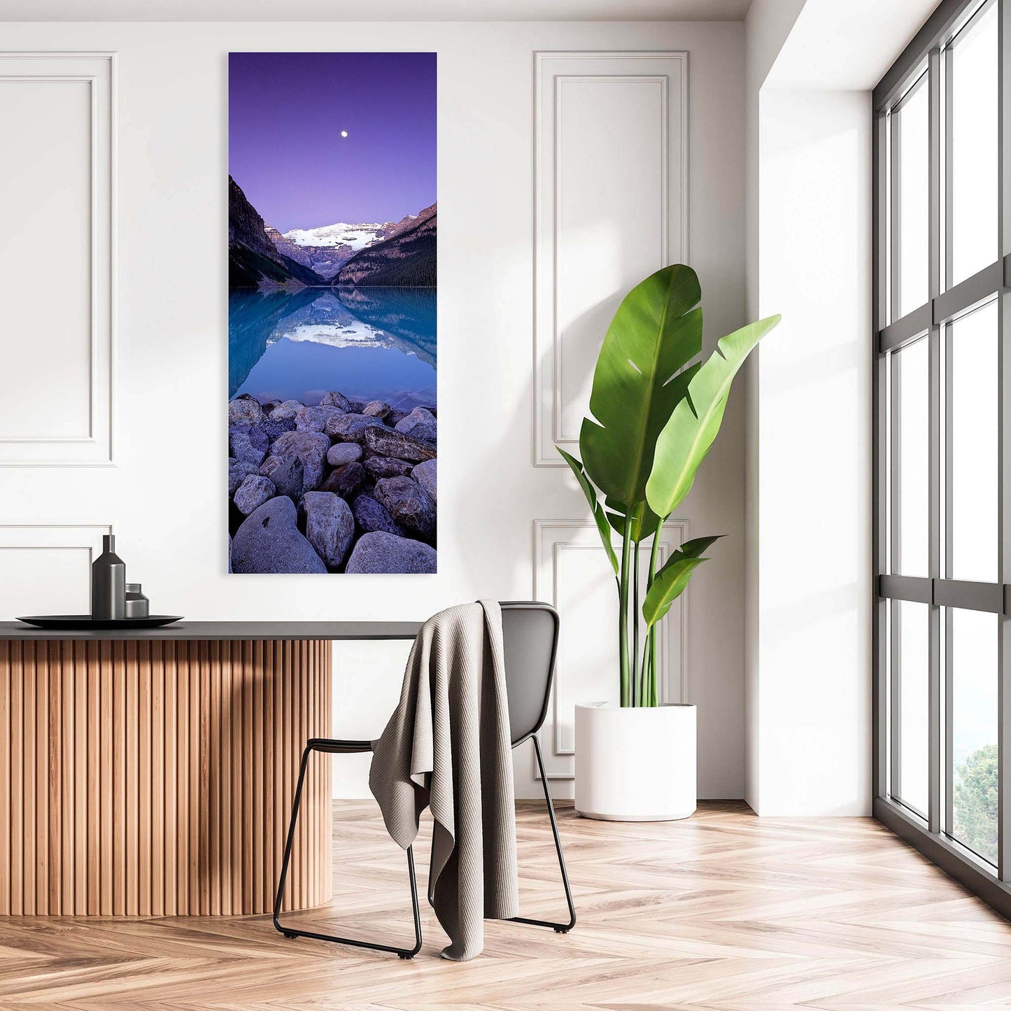 Moon Over Lake Louise, Banff National Park, Alberta, Canada, Rocky Mountains, Rockies, Decorate your home or office with beautiful fine art landscape photography wall art limited edition prints.