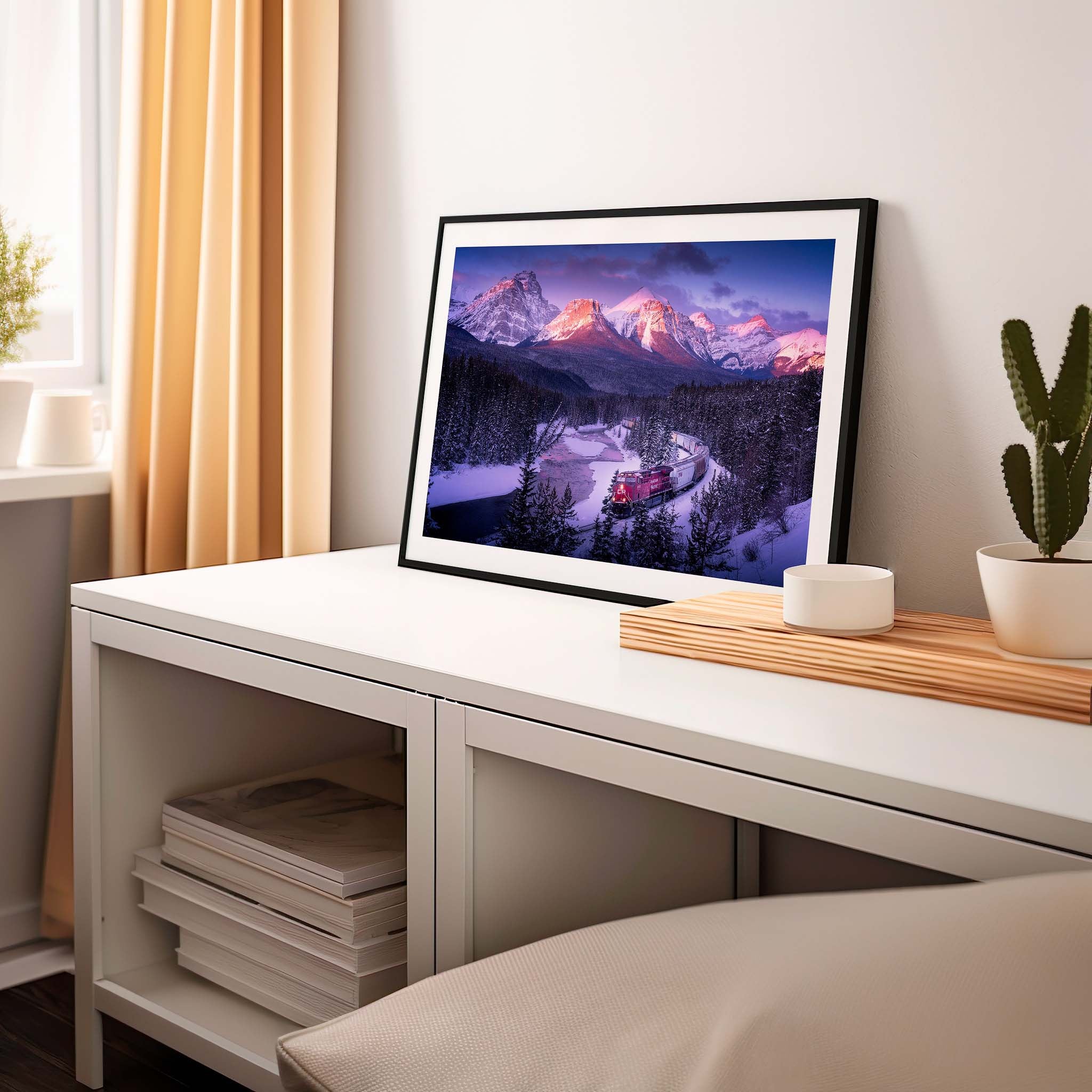 Decorate your home or office with stunning fine art landscape photography. Morant's Curve, Rocky Mountains, Train Print