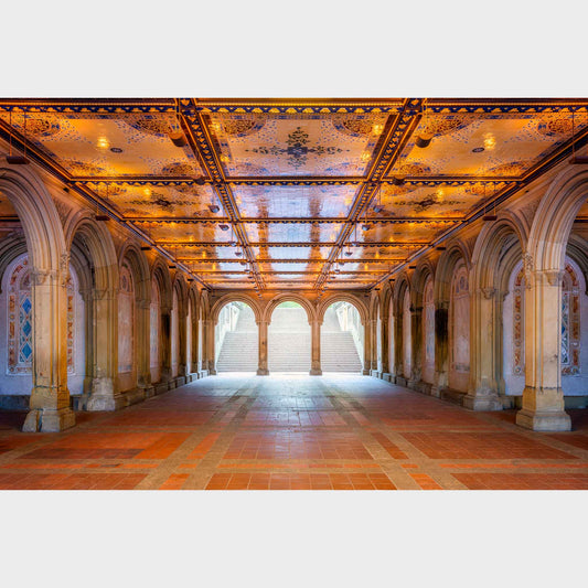 Grand hallway with ornate ceiling and arches in a historic building.  City Sanctuary, Bethesda Terrace, Central Park, Manhattan, New York City, Fine Art Photography, Dermot O'Kane